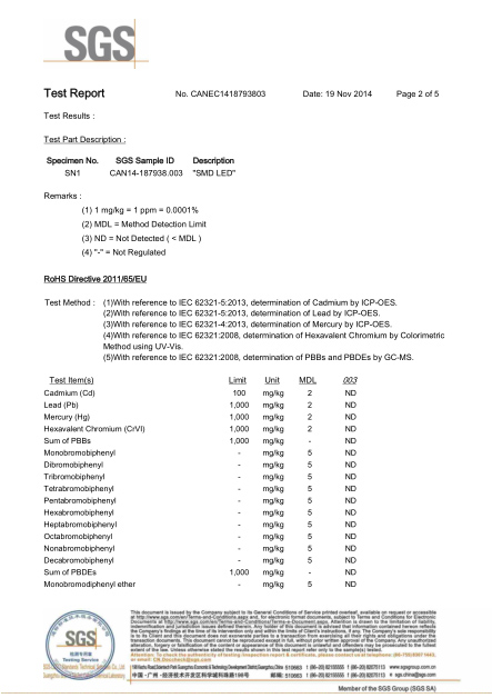 林欣公司15年SMD LED SGS環保報告
